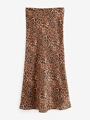 Black/Brown Leopard Animal Print Satin Midi Skirt - Image 7 of 8