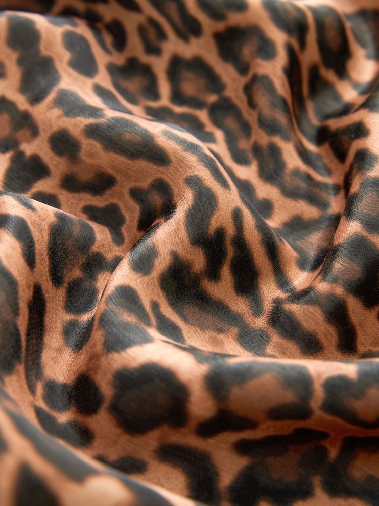 Black/Brown Leopard Animal Print Satin Midi Skirt - Image 8 of 8