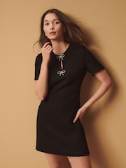 Black Boucle Bow Dress - Image 1 of 7