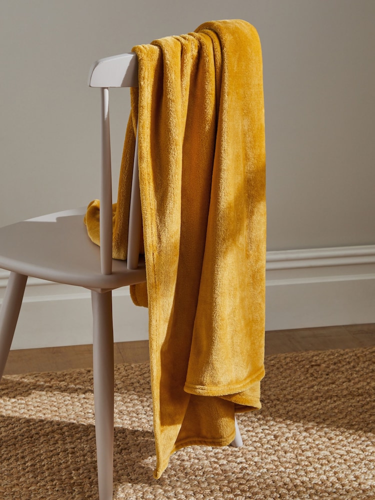 Ochre Yellow Plush Fleece Throw - Image 1 of 4 Ochre Yellow Plush Fleece Throw - Image 1 of 4