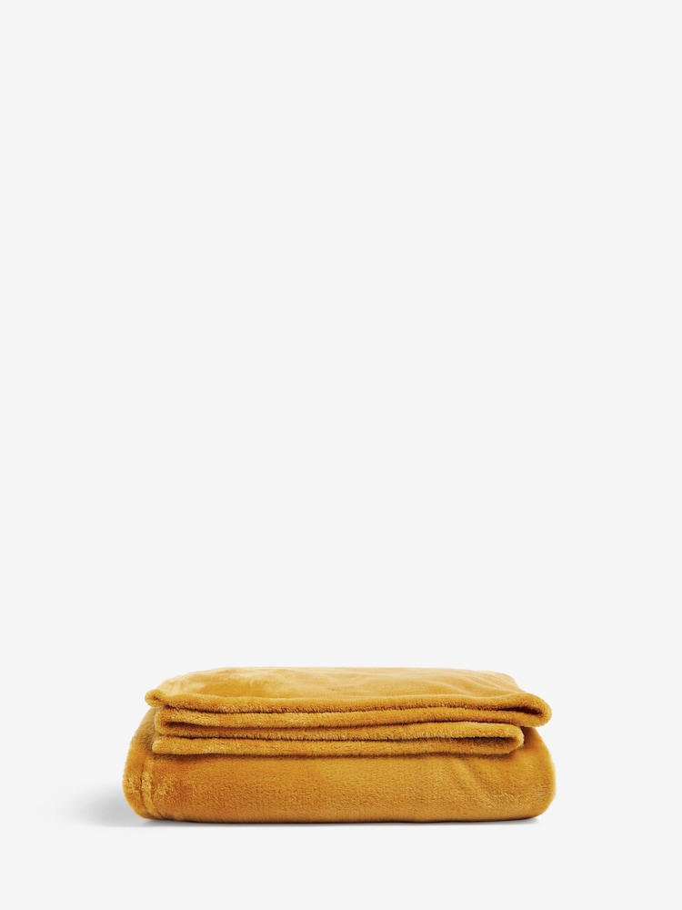 Ochre Yellow Plush Fleece Throw - Image 4 of 4