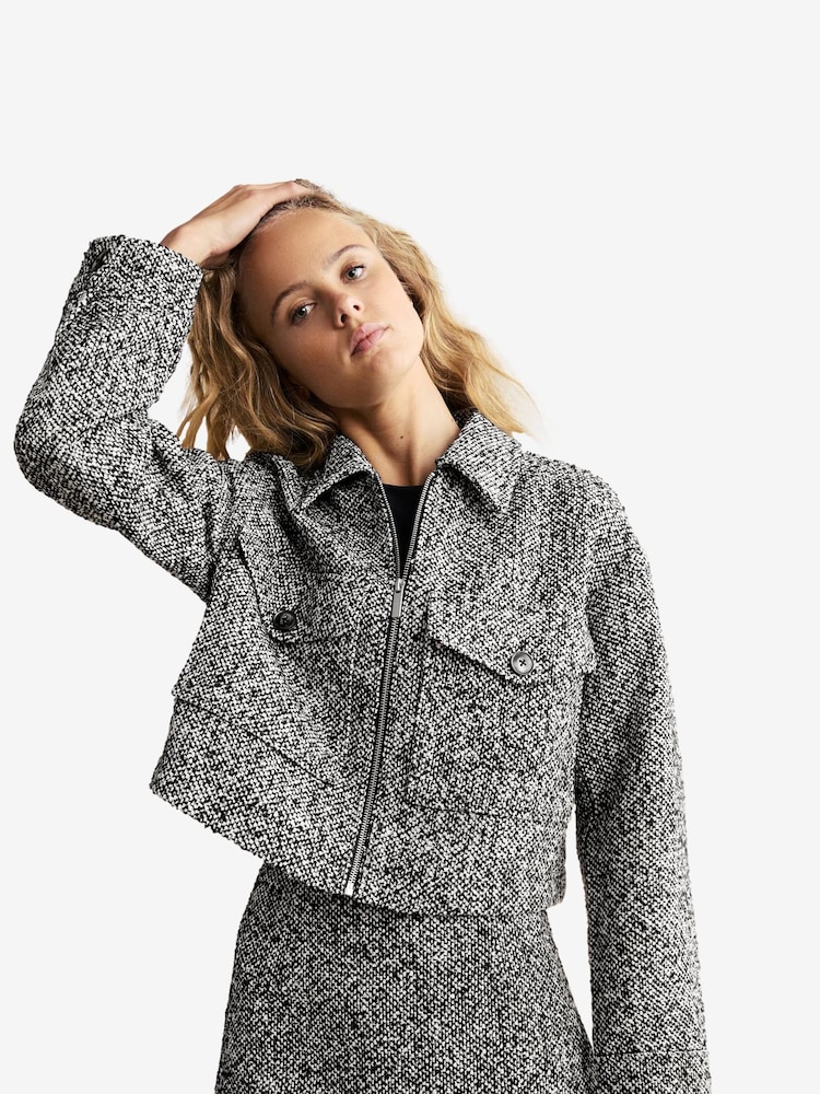 Black/White Boucle Textured Jacket - Image 2 of 8