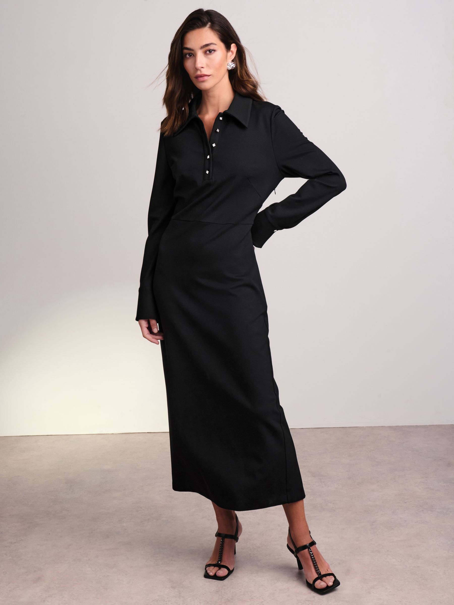 Buy Black Ponte Jersey Long Sleeve Midi Dress from Next Luxembourg