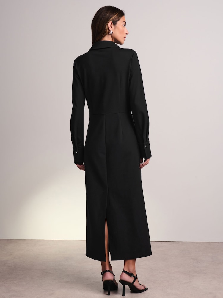 Black Ponte Jersey Long Sleeve Midi Dress - Image 2 of 7