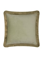 Furn Sage Green Halo Fringed Velvet Fibre Filled Cushion - Image 4 of 5