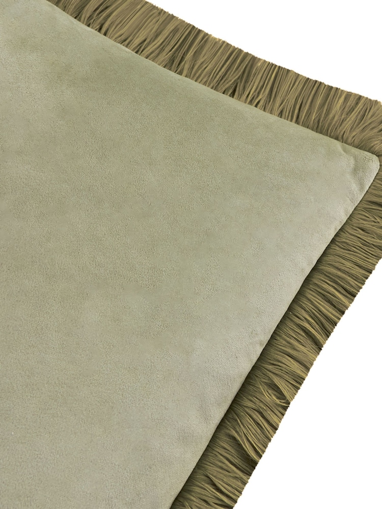 Furn Sage Green Halo Fringed Velvet Fibre Filled Cushion - Image 5 of 5 Furn Sage Green Halo Fringed Velvet Fibre Filled Cushion - Image 5 of 5