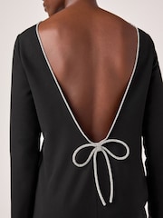 Black Longsleeve Bow Back Mini Dress - Image 4 of 8