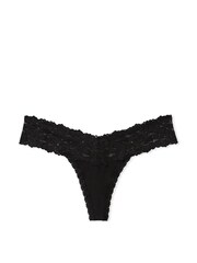 Victoria's Secret PINK Pure Black Lace Trim  Rib Thong Knickers - Image 1 of 3