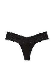 Victoria's Secret PINK Pure Black Lace Trim  Rib Thong Knickers - Image 3 of 3