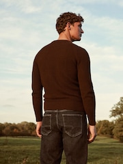 بني - كنزة حبك منسوجة عادية - صورة 3 من 7