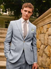 Blue Slim Fit Textured Suit Jacket - Image 1 of 11