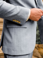 Blue Slim Fit Textured Suit Jacket - Image 4 of 11