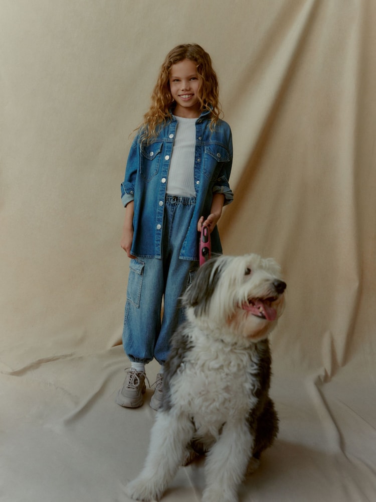 Mid Blue Denim Parachute Cargo Cuffed Trousers (3-16yrs) - Image 2 of 5