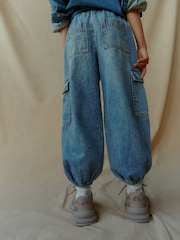 Mid Blue Denim Parachute Cargo Cuffed Trousers (3-16yrs) - Image 3 of 5