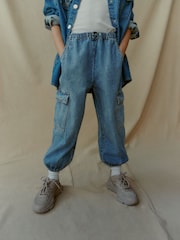 Mid Blue Denim Parachute Cargo Cuffed Trousers (3-16yrs) - Image 4 of 5