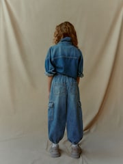 Mid Blue Denim Parachute Cargo Cuffed Trousers (3-16yrs) - Image 5 of 5
