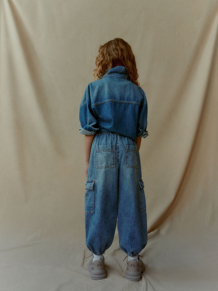 Mid Blue Denim Parachute Cargo Cuffed Trousers (3-16yrs) - Image 5 of 5