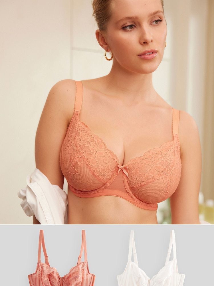 Weiches Korallenorange/Creme - Spitzen-BHs, 2er-Pack, DD+ - Bild 1 von 8 Weiches Korallenorange/Creme - Spitzen-BHs, 2er-Pack, DD+ - Bild 1 von 8