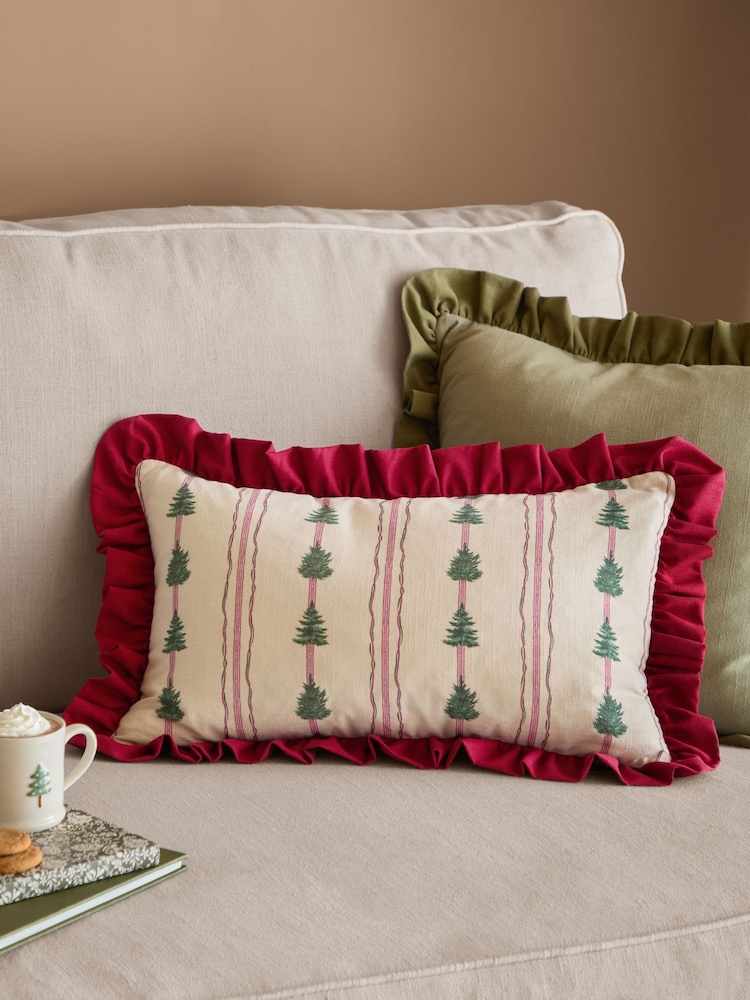 Furn Linen Dark Red Spruce Stripes Christmas Fibre Filled Cushion - Image 1 of 4