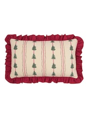 Furn Linen Dark Red Spruce Stripes Christmas Fibre Filled Cushion - Image 2 of 4