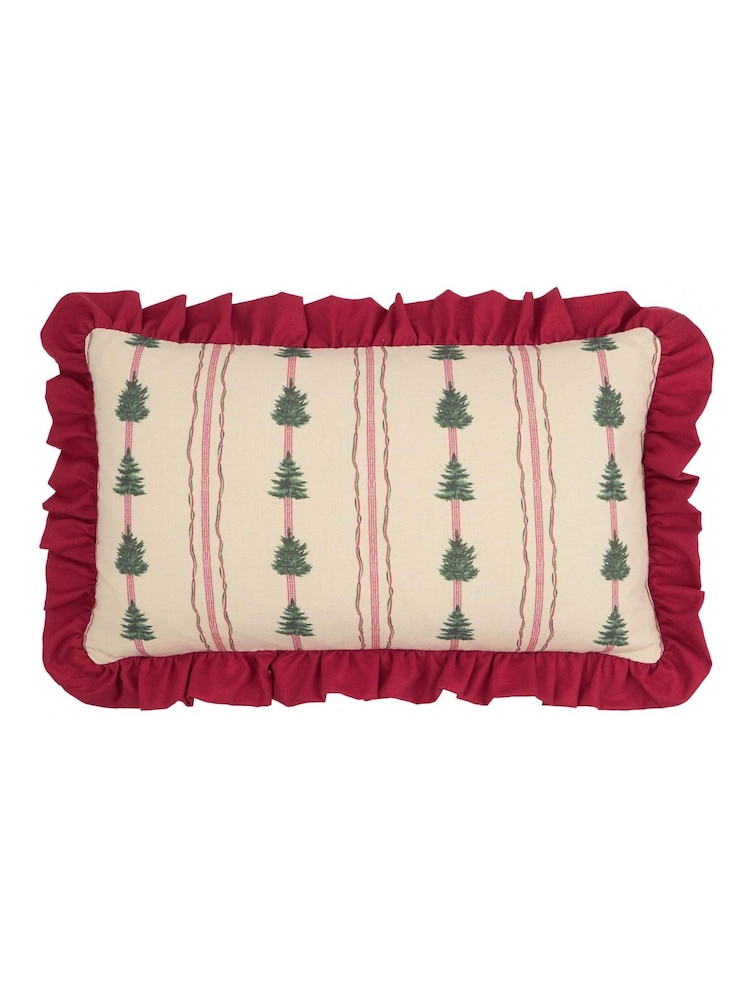 Furn Linen Dark Red Spruce Stripes Christmas Fibre Filled Cushion - Image 2 of 4