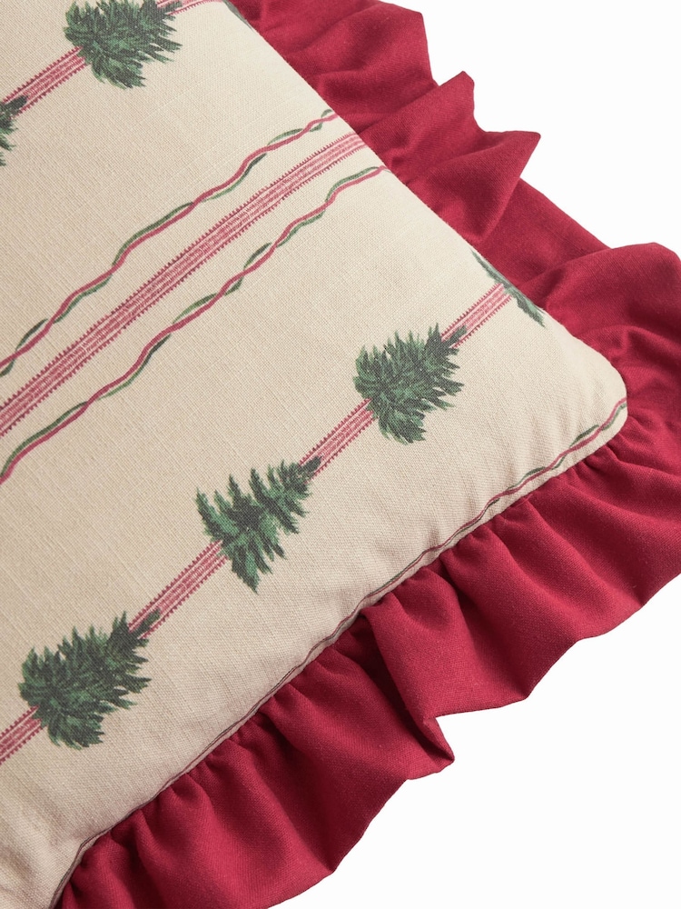 Furn Linen Dark Red Spruce Stripes Christmas Fibre Filled Cushion - Image 4 of 4