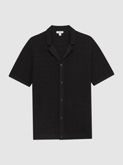 Reiss Black Lunar Textured Cuban Collar Button-Through Shirt - Image 2 of 5