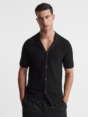 Reiss Black Lunar Textured Cuban Collar Button-Through Shirt - Image 4 of 5