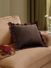 Furn Chocolate Burgundy Lil Scallop Velvet Fibre Filled Cushion - Image 1 of 4
