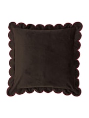 Furn Chocolate Burgundy Lil Scallop Velvet Fibre Filled Cushion - Image 3 of 4
