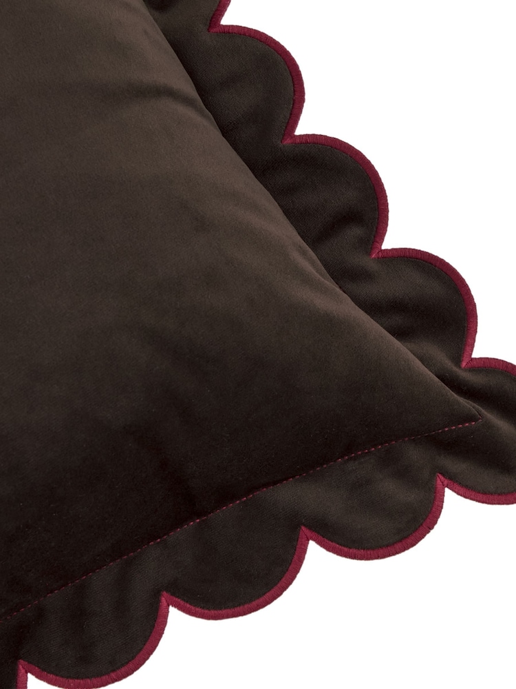 Furn Chocolate Burgundy Lil Scallop Velvet Fibre Filled Cushion - Image 4 of 4 Furn Chocolate Burgundy Lil Scallop Velvet Fibre Filled Cushion - Image 4 of 4