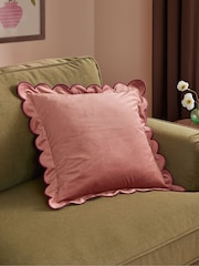 Furn Slipper Burgundy Lil Scallop Velvet Fibre Filled Cushion - Image 1 of 4