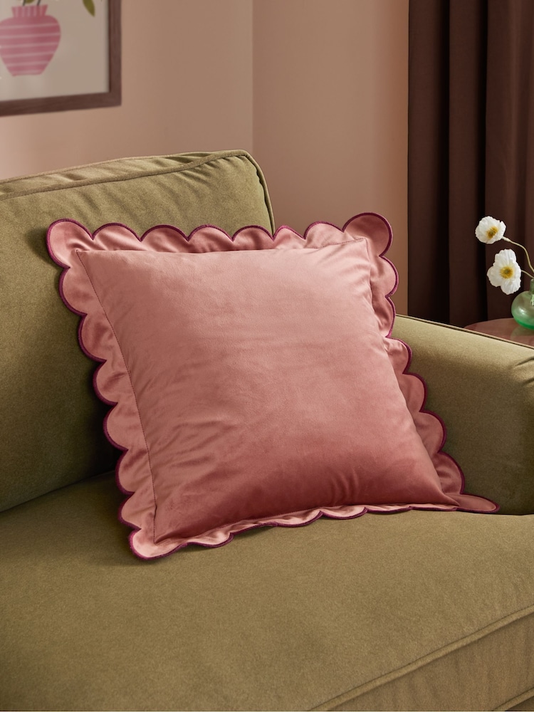 Furn Slipper Burgundy Lil Scallop Velvet Fibre Filled Cushion - Image 1 of 4 Furn Slipper Burgundy Lil Scallop Velvet Fibre Filled Cushion - Image 1 of 4
