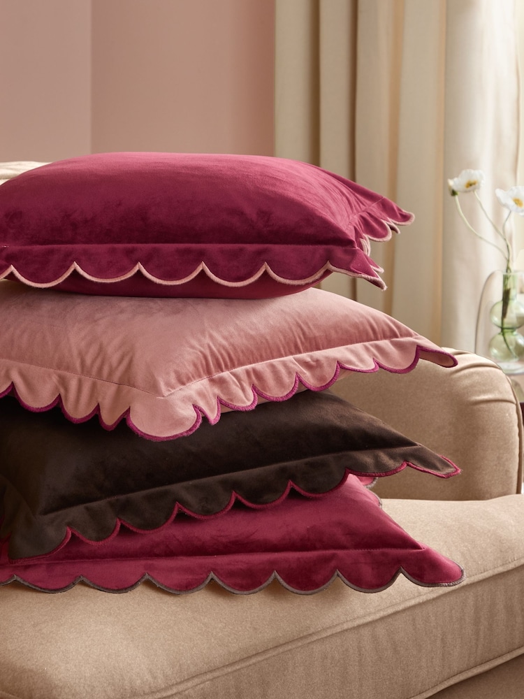 Furn Slipper Burgundy Lil Scallop Velvet Fibre Filled Cushion - Image 2 of 4 Furn Slipper Burgundy Lil Scallop Velvet Fibre Filled Cushion - Image 2 of 4