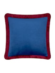 Furn Navy Burgundy Halo Fringed Velvet Fibre Filled Cushion - Image 4 of 5