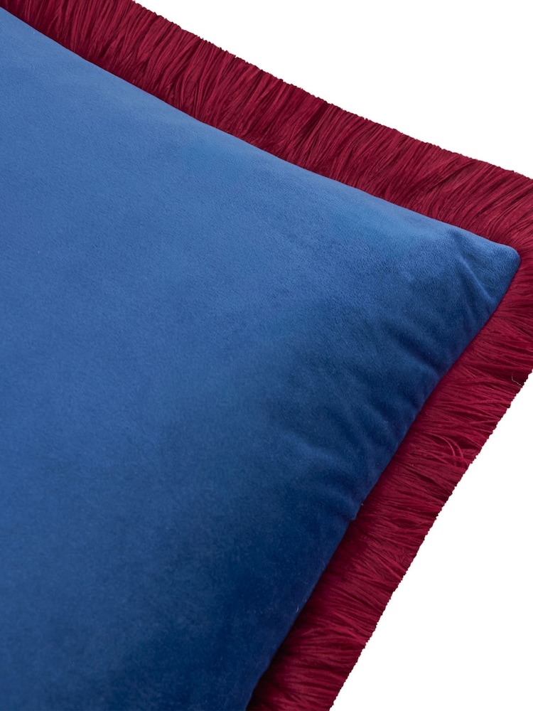 Furn Navy Burgundy Halo Fringed Velvet Fibre Filled Cushion - Image 5 of 5 Furn Navy Burgundy Halo Fringed Velvet Fibre Filled Cushion - Image 5 of 5