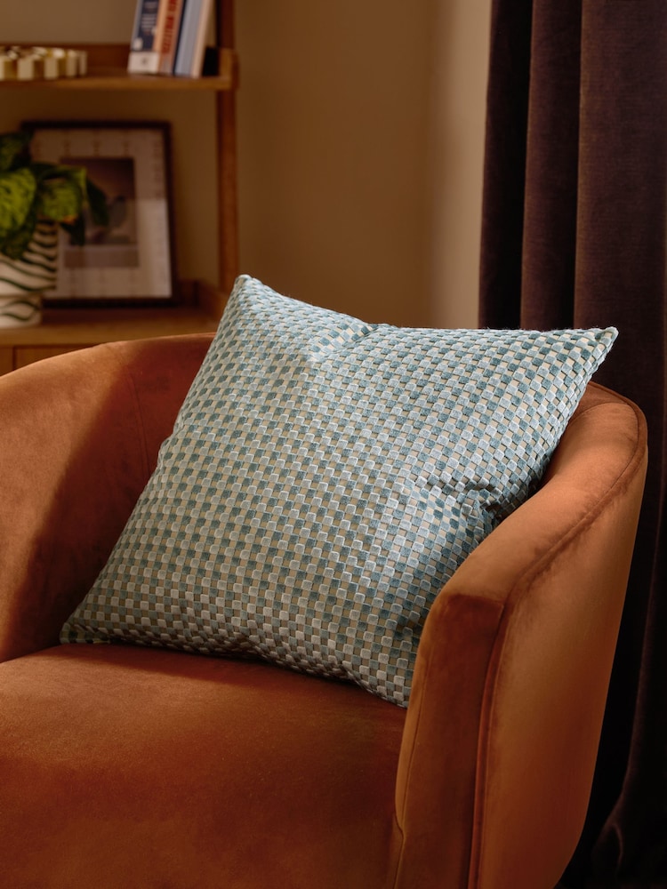 Furn Mineral Checkered Velvet Fibre Filled Cushion - Image 1 of 4 Furn Mineral Checkered Velvet Fibre Filled Cushion - Image 1 of 4