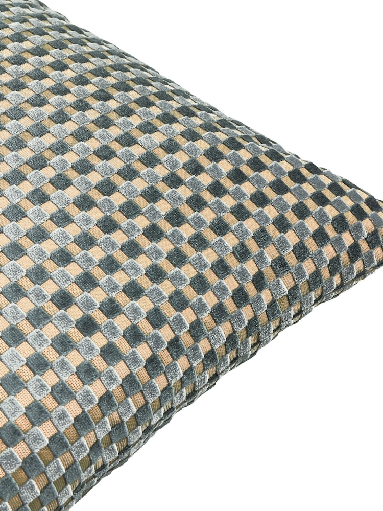 Furn Mineral Checkered Velvet Fibre Filled Cushion - Image 4 of 4 Furn Mineral Checkered Velvet Fibre Filled Cushion - Image 4 of 4