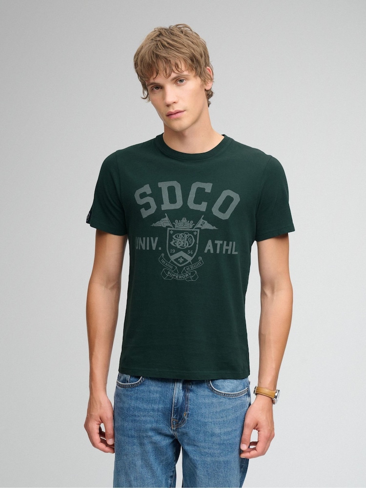 Superdry Green Gothic Varsity T-Shirt - Image 1 of 6 Superdry Green Gothic Varsity T-Shirt - Image 1 of 6