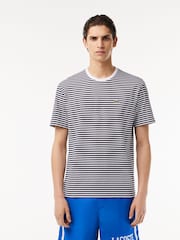 Lacoste White/Navy 100% Cotton Striped T-Shirt - Image 1 of 6