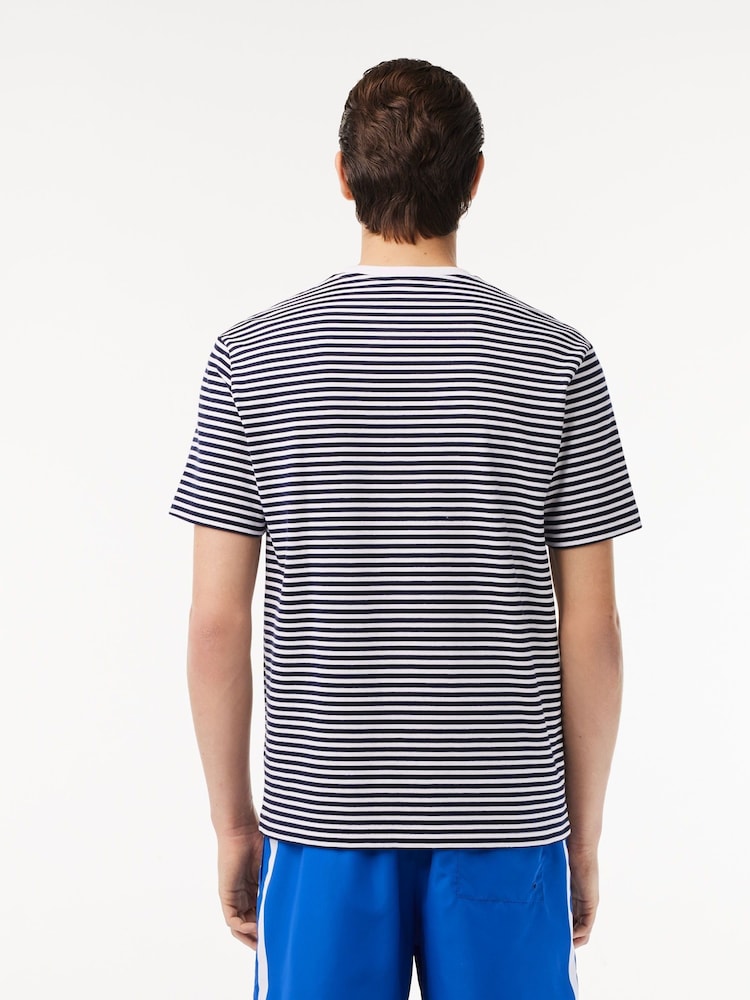Lacoste White/Navy 100% Cotton Striped T-Shirt - Image 2 of 6
