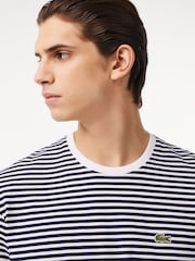 Lacoste White/Navy 100% Cotton Striped T-Shirt - Image 4 of 6