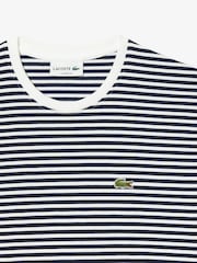 Lacoste White/Navy 100% Cotton Striped T-Shirt - Image 6 of 6