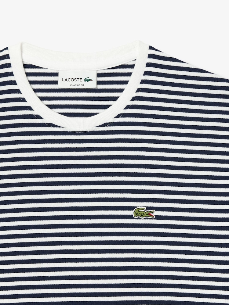 Lacoste White/Navy 100% Cotton Striped T-Shirt - Image 6 of 6