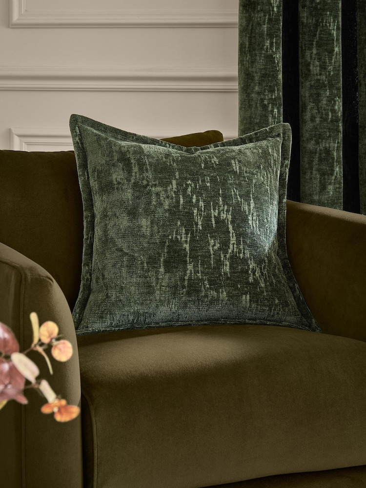 Paoletti Emerald Aurelio Chenille Jacquard Fibre Filled Cushion - Image 1 of 3 Paoletti Emerald Aurelio Chenille Jacquard Fibre Filled Cushion - Image 1 of 3