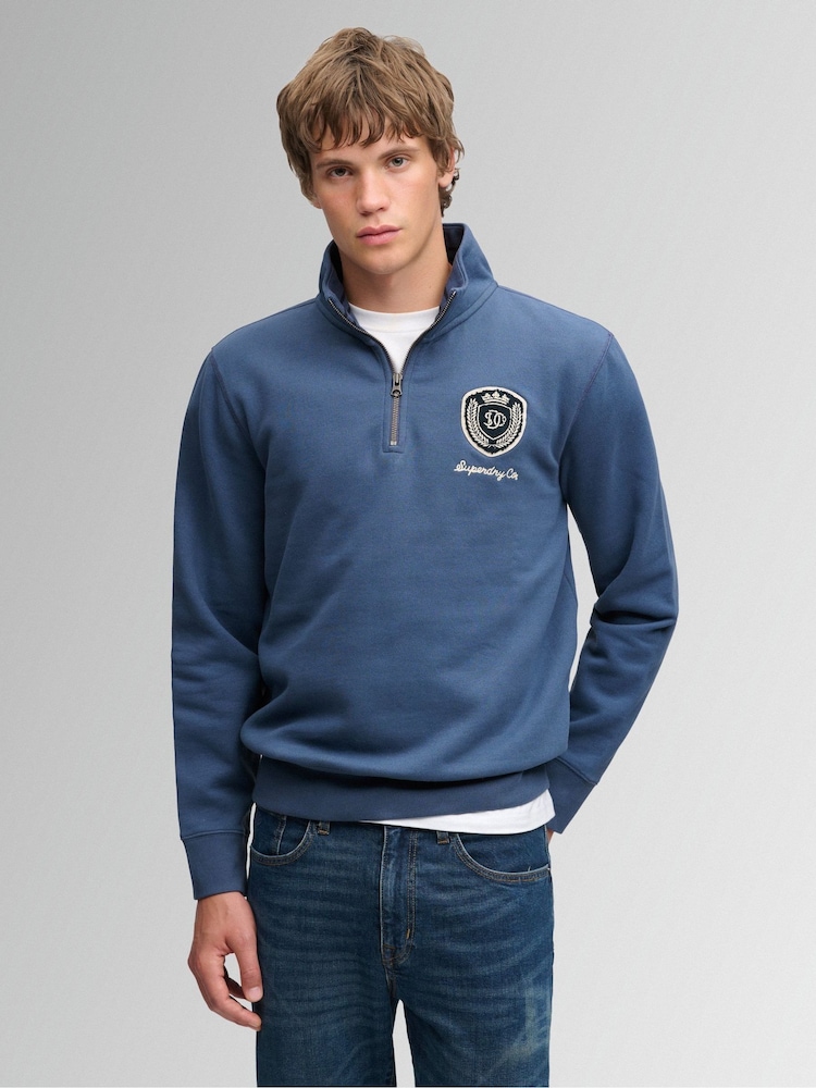 Superdry Blue Vintage Athletic Half Zip Sweatshirt - Image 1 of 7 Superdry Blue Vintage Athletic Half Zip Sweatshirt - Image 1 of 7