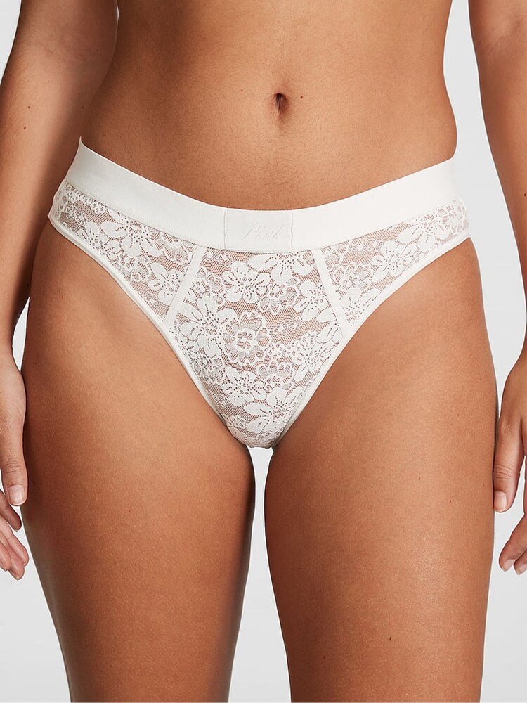 Victoria's Secret PINK Coconut White Lace Brazilian Logo Knickers - Image 1 of 3