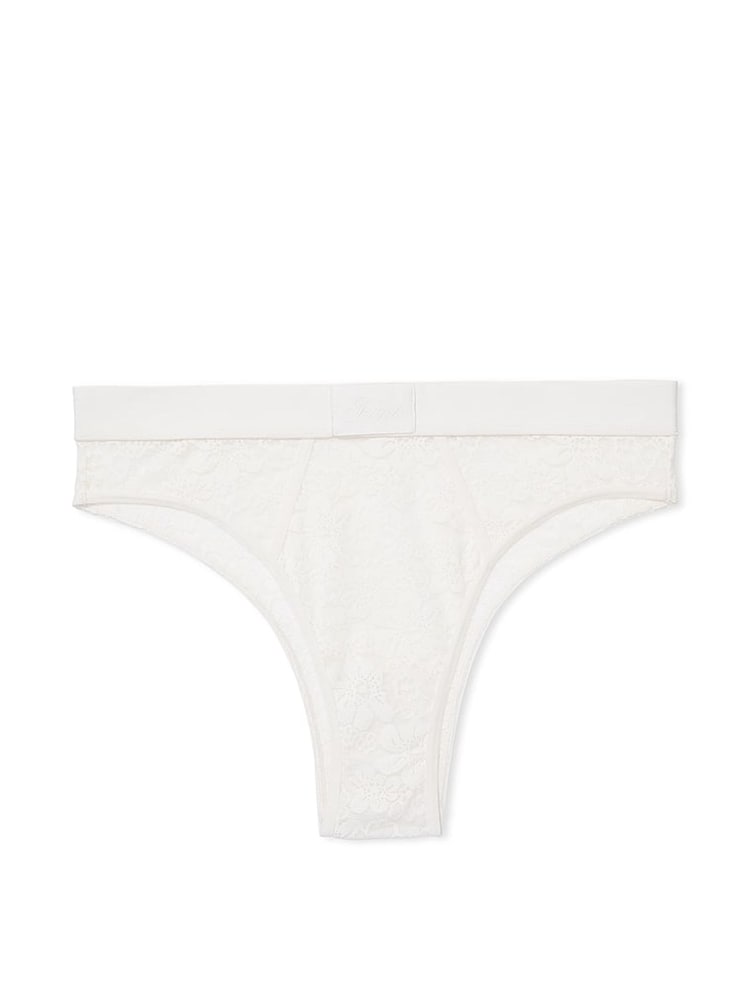 Victoria's Secret PINK Coconut White Lace Brazilian Logo Knickers - Image 3 of 3