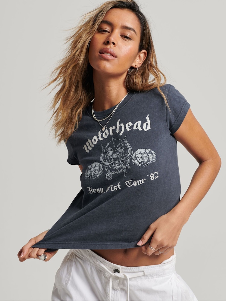 Superdry Black Motorhead Cap Sleeve T-Shirt - Image 1 of 6