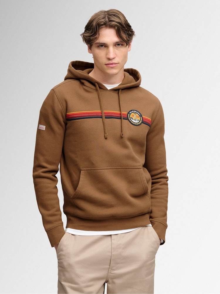 Superdry Brown Outdoors Stripe Logo Hoodie - Image 1 of 7 Superdry Brown Outdoors Stripe Logo Hoodie - Image 1 of 7